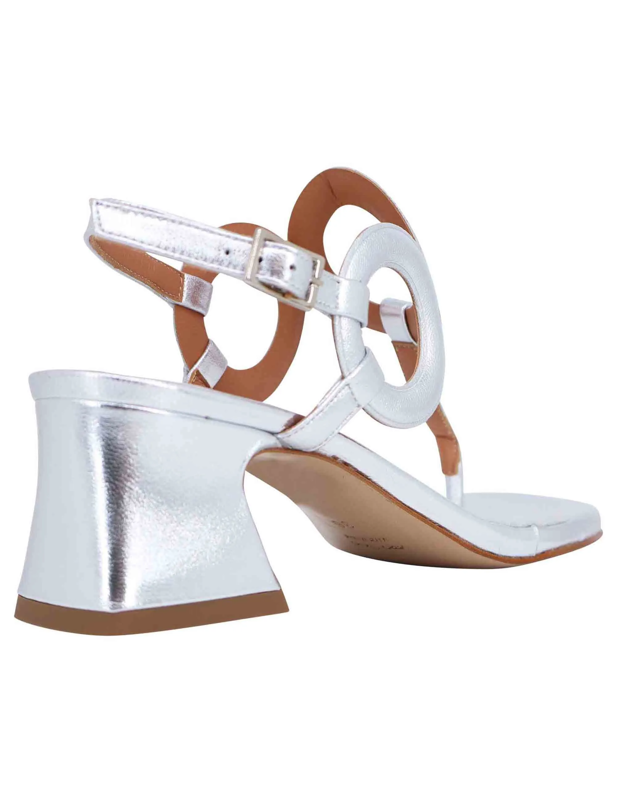 Sandali infradito slingback donna in pelle laminata argento con punta tonda