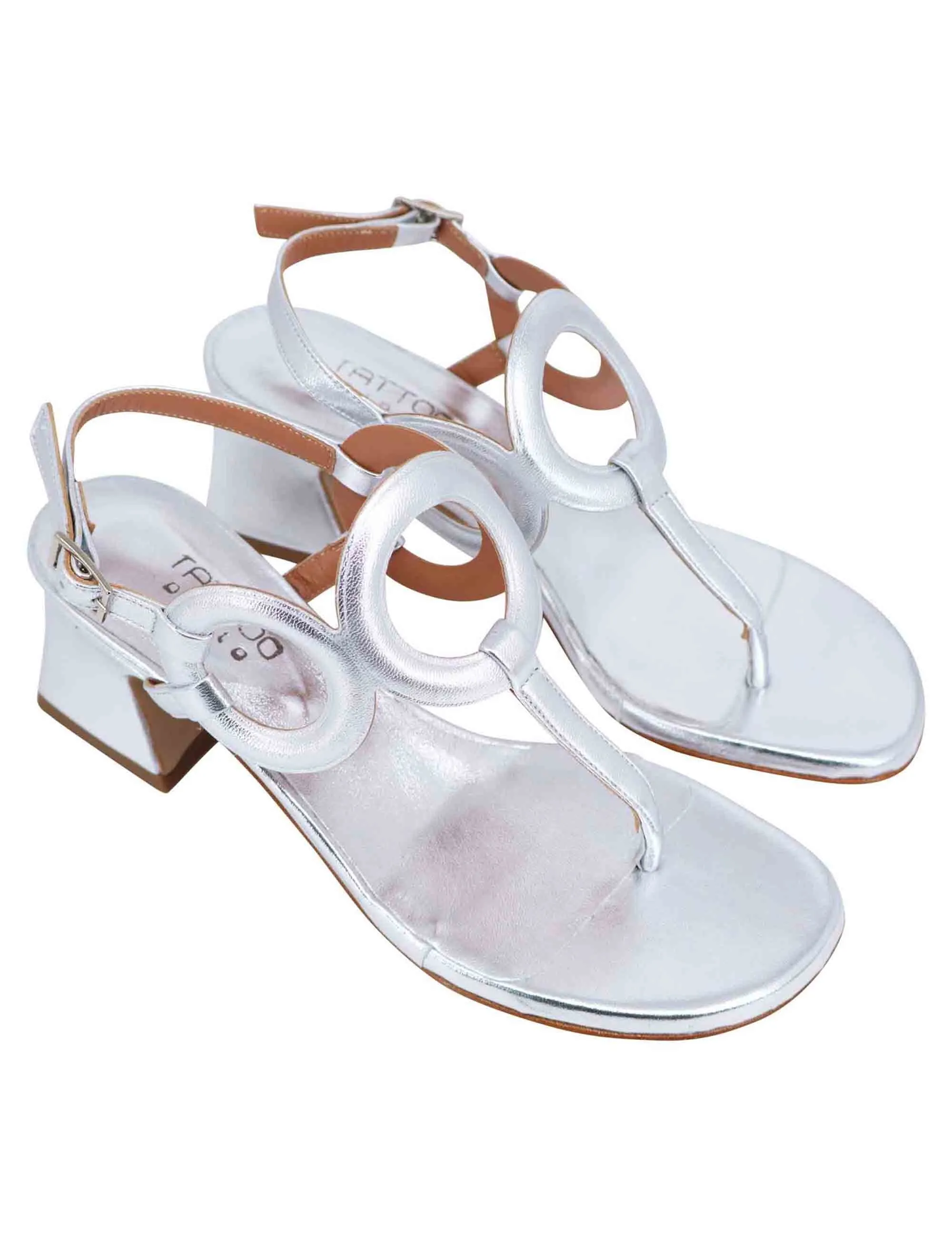 Sandali infradito slingback donna in pelle laminata argento con punta tonda