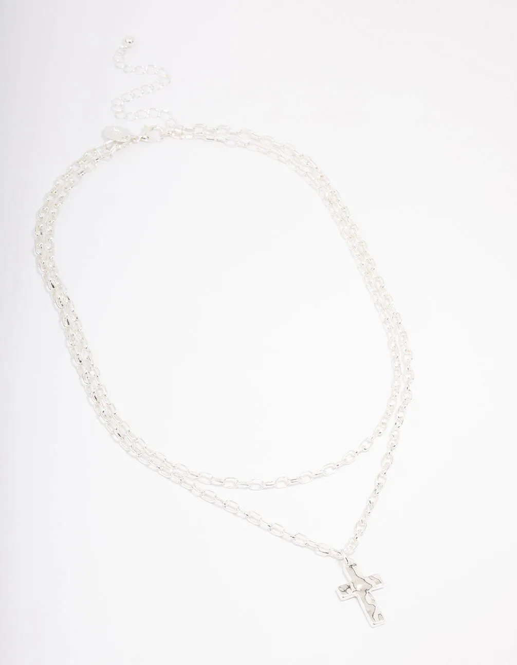 Silver Plated Chunky Cross Layered Necklace