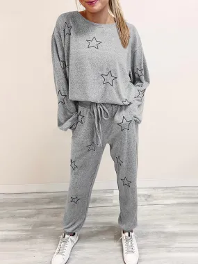 Star Print Long Sleeve Top and Pants Lounge Set