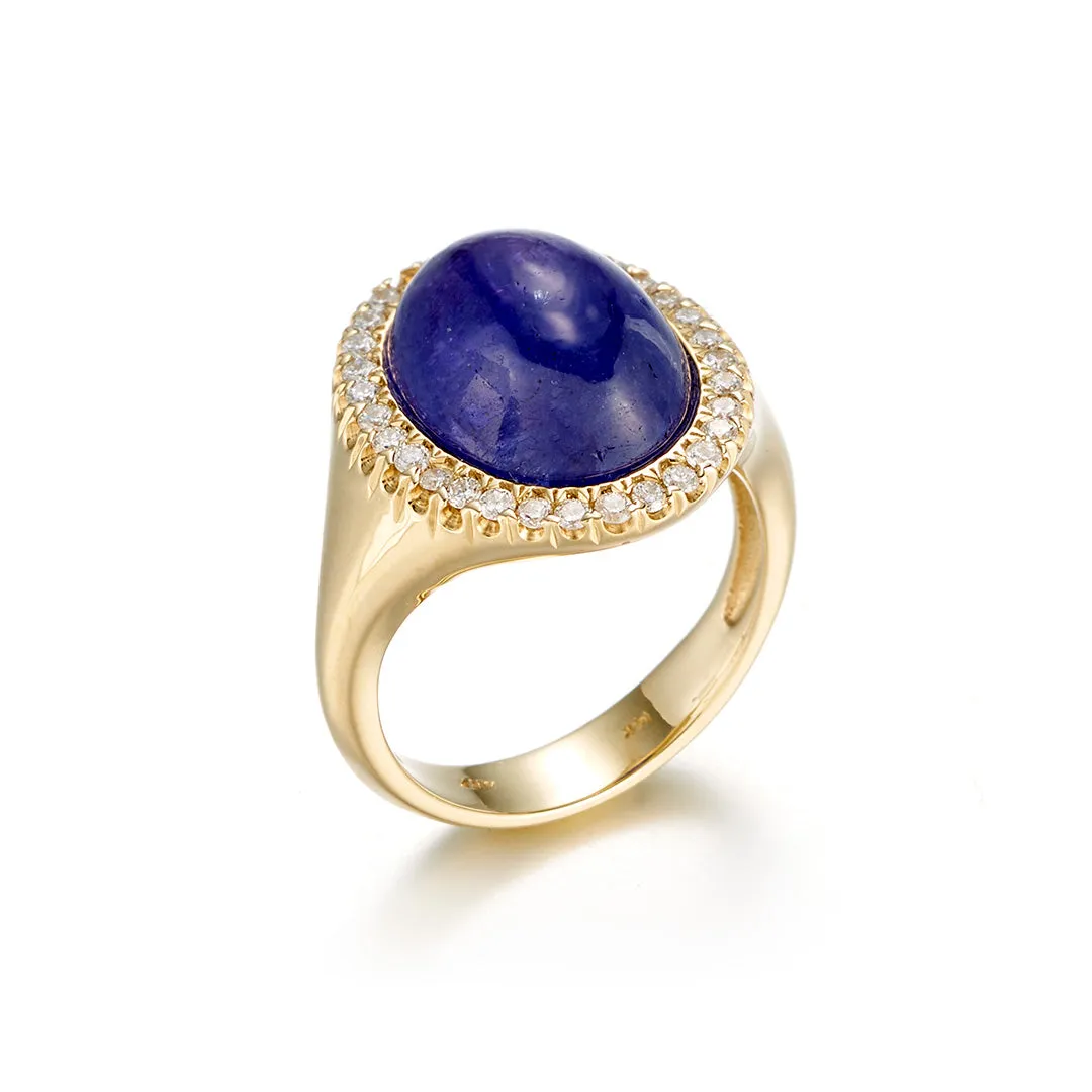 Tanzanite Cabochon & Diamond Ring