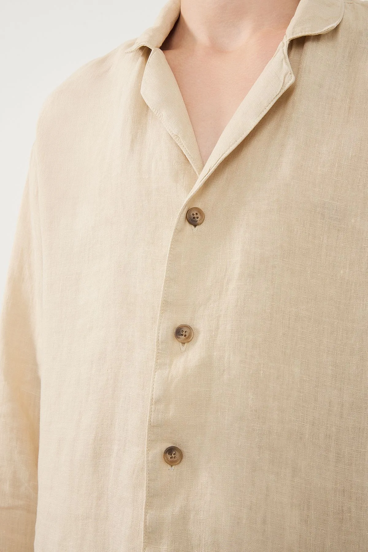 Tenedos Regular Fit Beige Men’s Linen Shirt