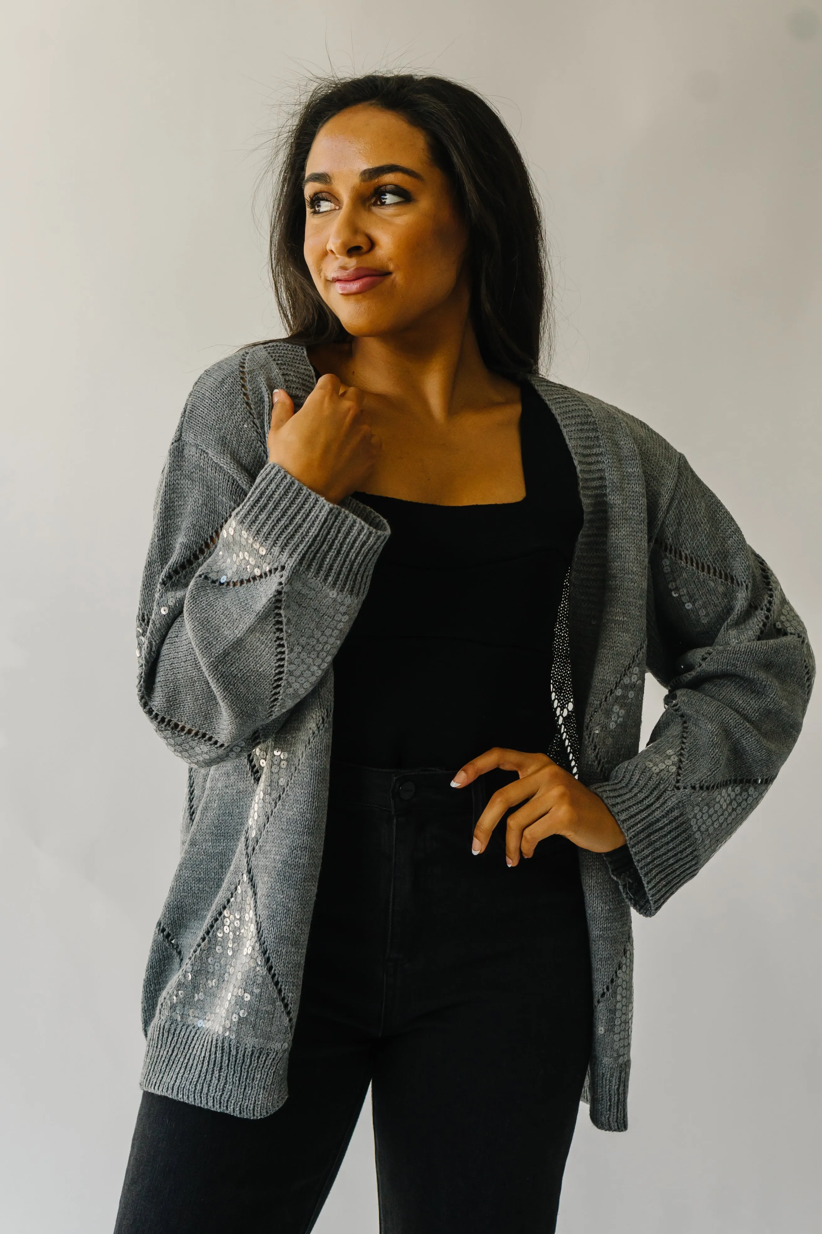 The Leander Long Sleeve V-Neck Cardigan in Grey